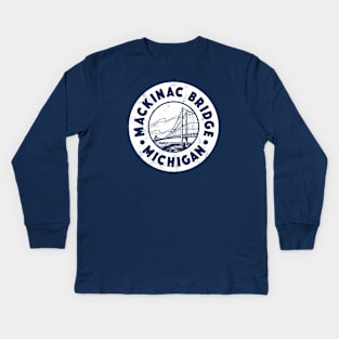 Vintage Mackinac Bridge Circle Badge Kids Long Sleeve T-Shirt